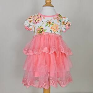 Matilda Jane‎ Baby Tiered Tulle Floral Dress Peach Pink | Toddler 12 - 18 Months
